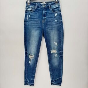 Kancan Signature Kurvy Ultra High Rise Ankle Skinny Distressed Blue‎ Jeans